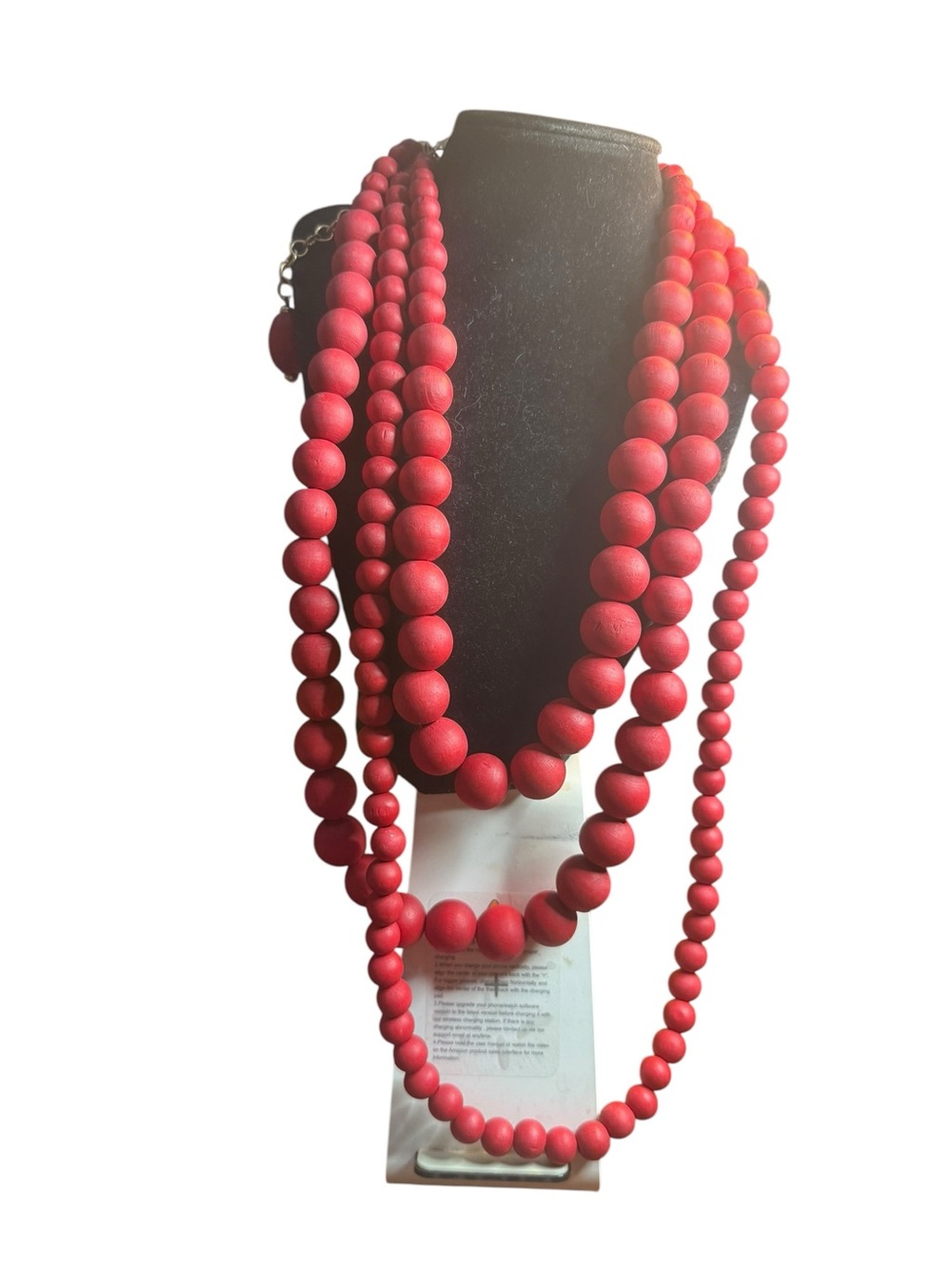 Signed Chico’s Multi Strand Matte Red Wooden Bead Statement Necklace - Picture 5 of 6